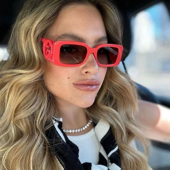 Gucci GG1325S 005 Sunglasses Red Brown Gradient Rectangle Women - Picture 5 of 14